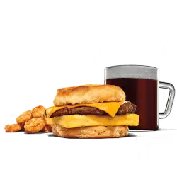 King Burger topped with tangy sauce and crisp onions.