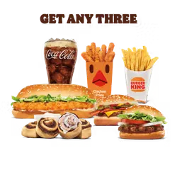 King Burger meal placed on a rustic wooden background.