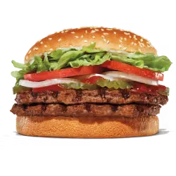 King Burger served on a plate with fries arranged neatly.