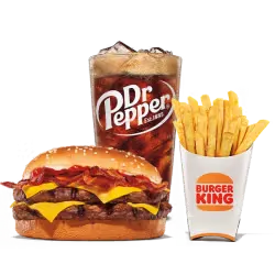 King Burger with toasted sesame buns and crisp toppings.