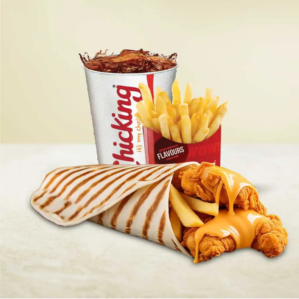 Chicking large fries with chicken