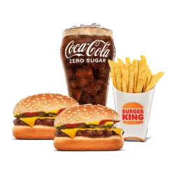 King Burger surrounded by fries on a serving board.