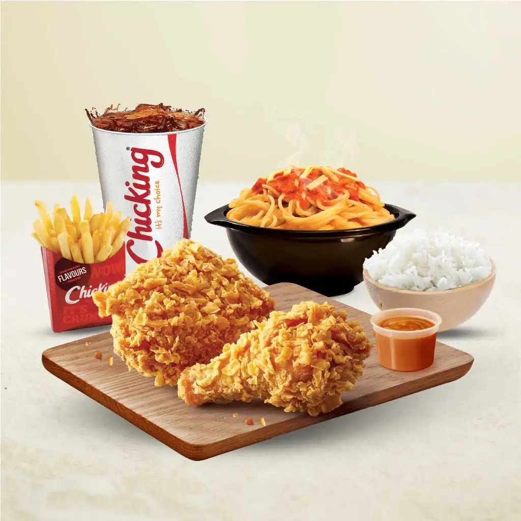 Chicking chicken meal with soft drink