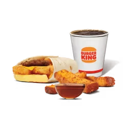 A King Burger meal displayed with fries and a drink.