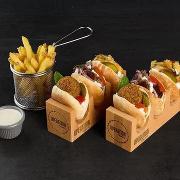 Operation Falafel falafel platter with pickles and salad