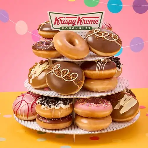 Krispy Kreme chocolate iced doughnuts in a box.