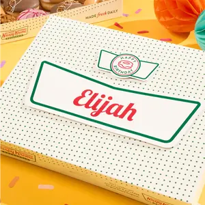 Krispy Kreme online delivery box packaging.