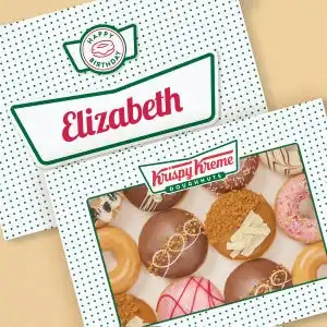 Customer holding a Krispy Kreme glazed doughnut.