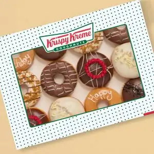 Krispy Kreme doughnut gift box wrapped.