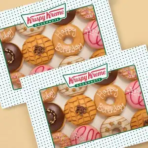 Krispy Kreme red and green logo sign.