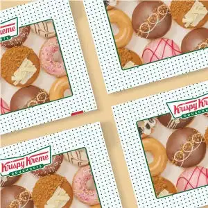 Krispy Kreme dozen pack with popular flavors.