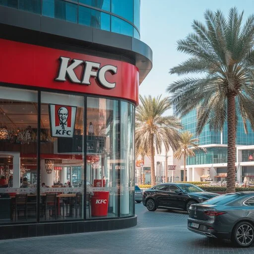 KFC in Abu Dhabi serving fried chicken meals inside the restaurant dining area