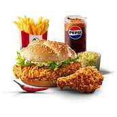 KFC menu with burgers, fries, and soft drinks