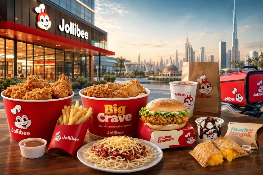 Jollibee UAE restaurant with Chickenjoy bucket, family meals and delivery service.