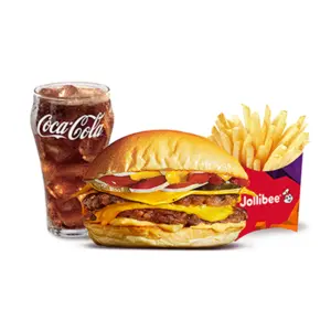 Jolliburger Deuxe Single Patty served with Fries and your choice of Drink.