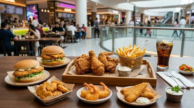 Albaik Dubai Mall chicken seafood sandwiches fries and garlic sauce