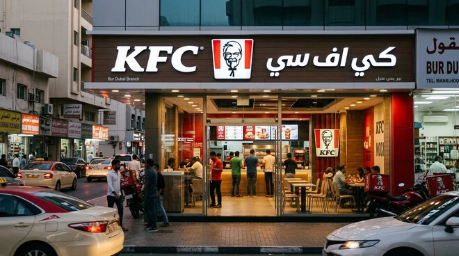 KFC restaurant storefront and interior dining area in Bur Dubai, Dubai
