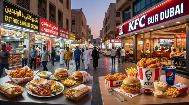 KFC Bur Dubai restaurant alongside nearby chicken and fast-food options