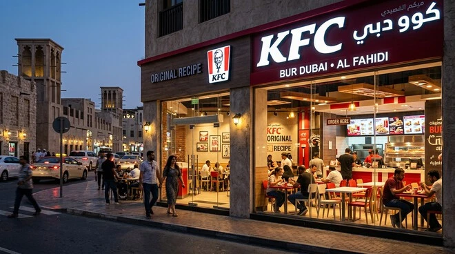 KFC restaurant exterior and interior dining area in Bur Dubai, Dubai