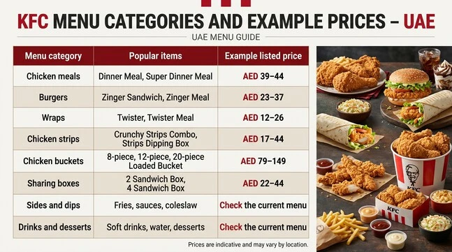KFC Menu Categories and Example Prices – UAE
